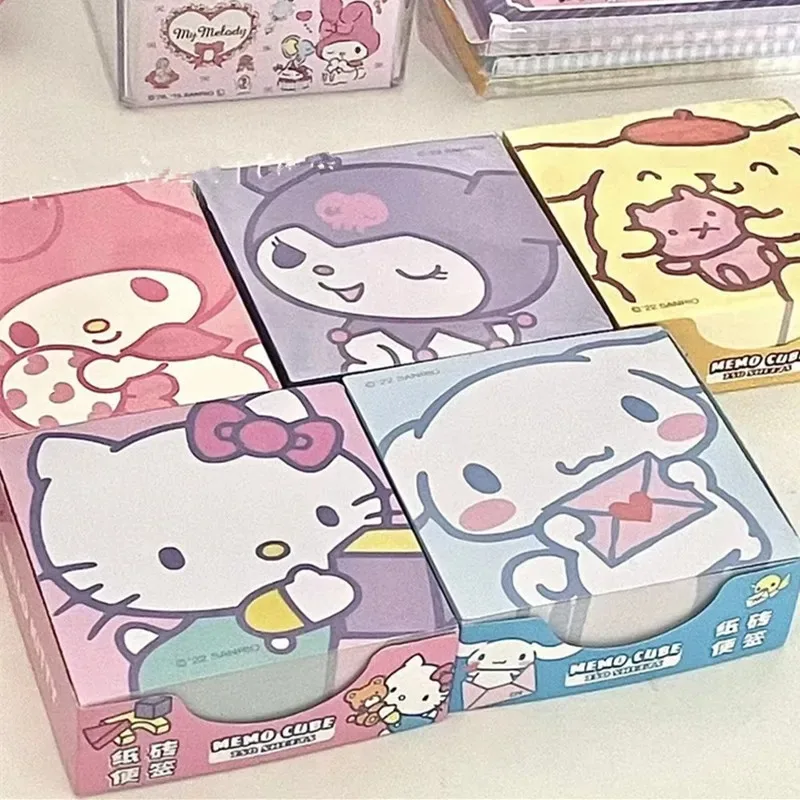 250Pcs Sanrio Hello Kitty Note Paper Kawaii Kuromi Melody Cinnamoroll Note Decorative Paper Student School Stationery Supplies