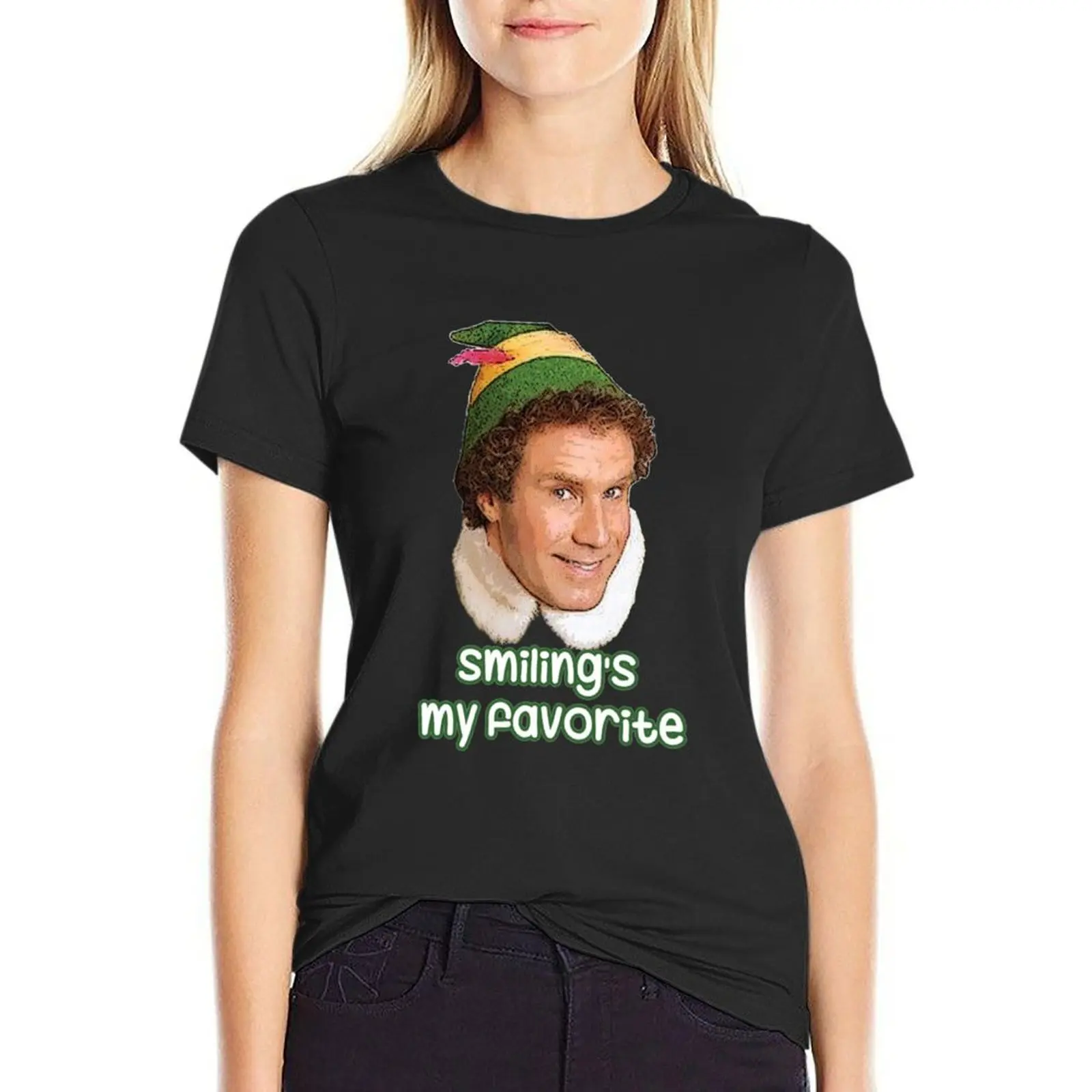 18 Smiling's my favorite Buddy The Elf Movie Will Ferrell T-Shirt graphics customizeds cropped t shirts for Women