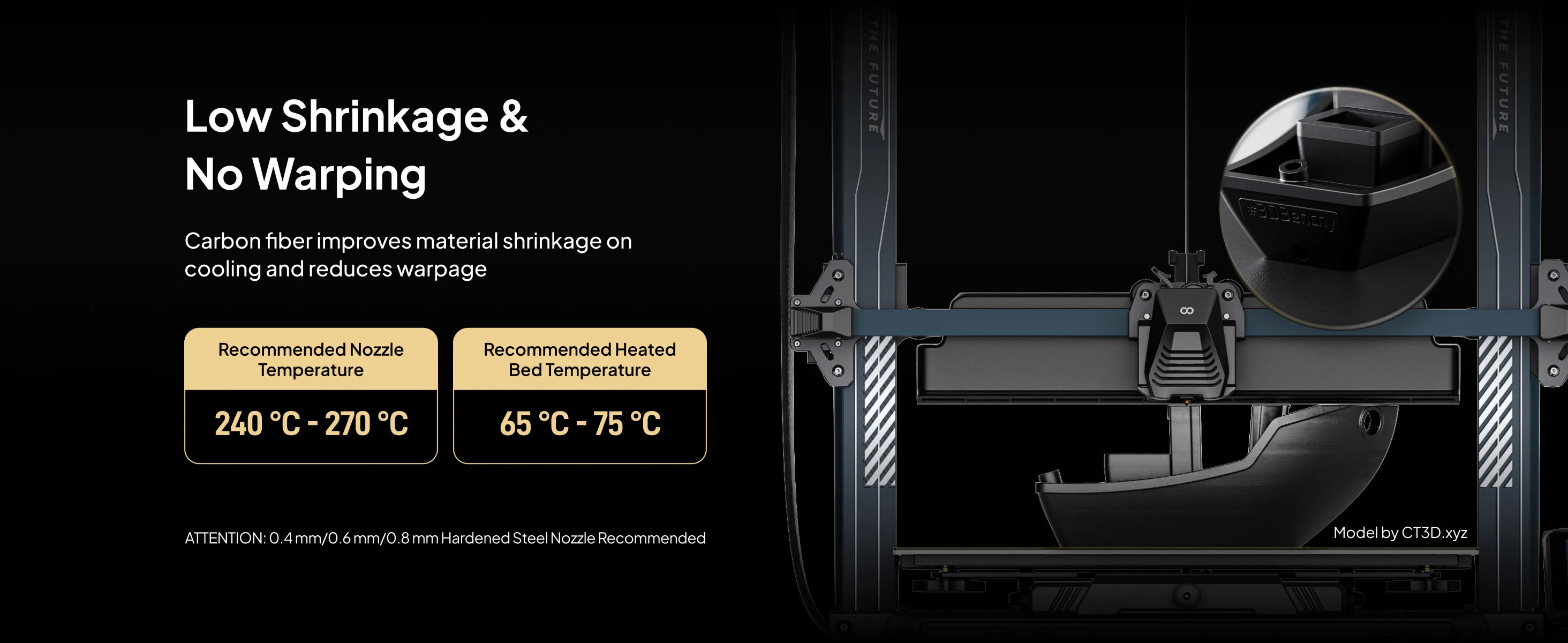 ELEGOO Carbonfaser PETG Filament 1,75 mm Schwarz 1KG, Hochfestes PETG-CF 3D-Druckfilament, Geeignet für die Meisten FDM 3D-Drucker – Detail 7
