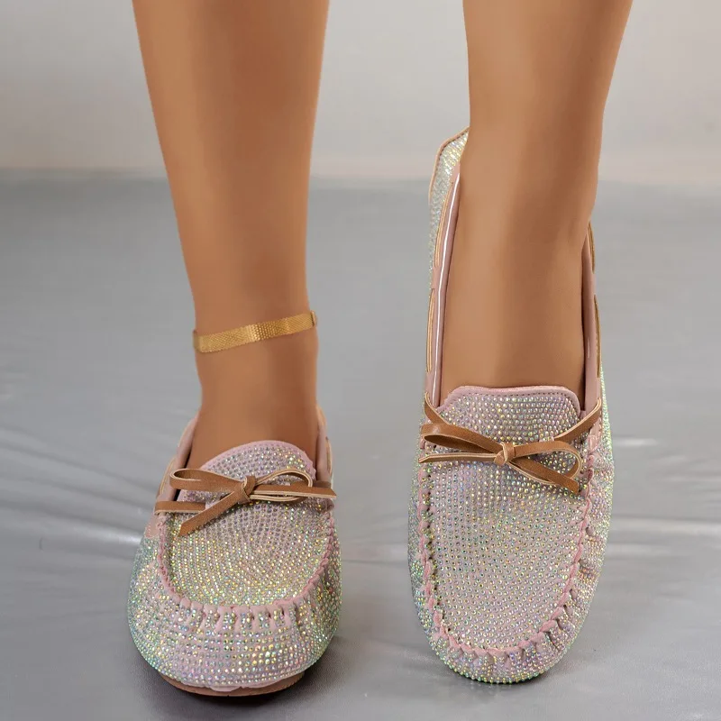 

Весенне-осенние удобные туфли на плоской подошве с круглой головкой, роскошные лоферы со стразами, повседневная дизайнерская женская обувь на плоском каблуке