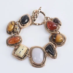 Bohemian Multicolor Resin Stone Charm Bracelet Irregular Stone Bracelet Unique Design Women's Lucky Jewelry （Random Resin Color）