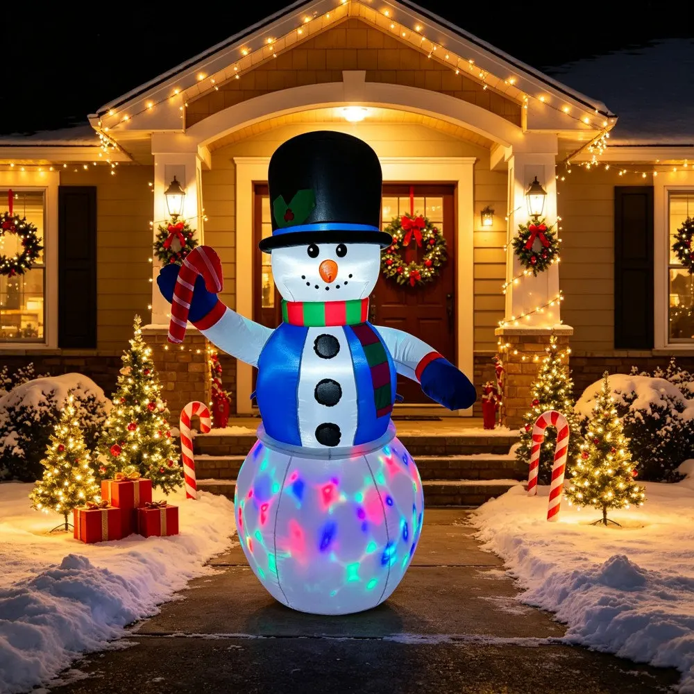 1.8M Christmas Inflatable Snowman Hand-Held Candy Stick Built Rotating Color LED Lights For Outdoor Courtyard Garden Decoration view 5