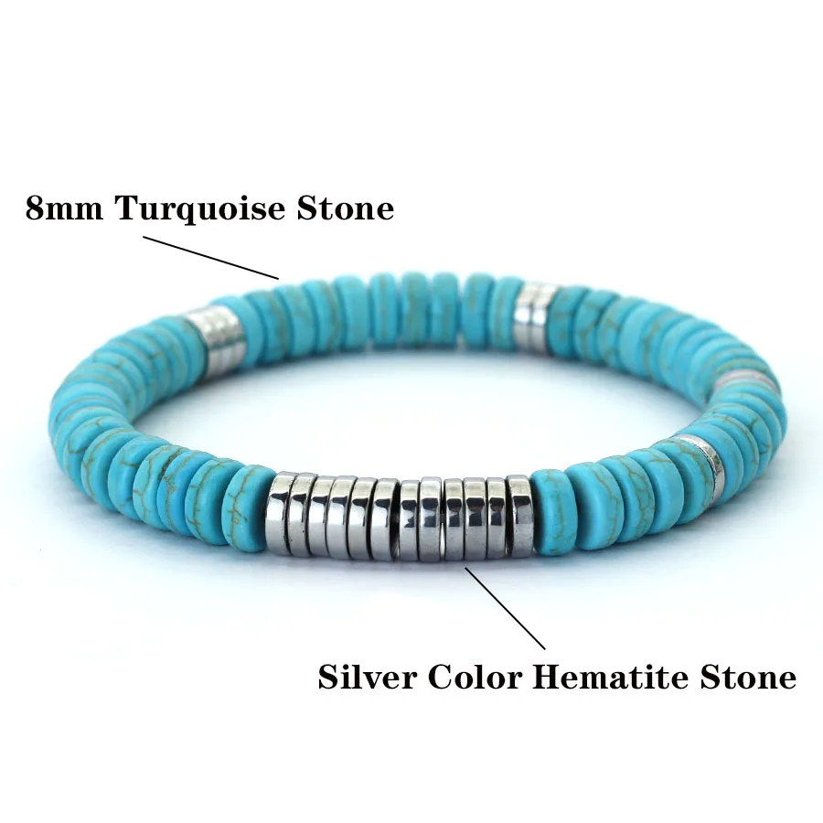 New Real Natural Howlite Stone Bracelet Men Hematite Healing Braclet Summer Beach Accessories Gemstone Stretch Beaded Braslet