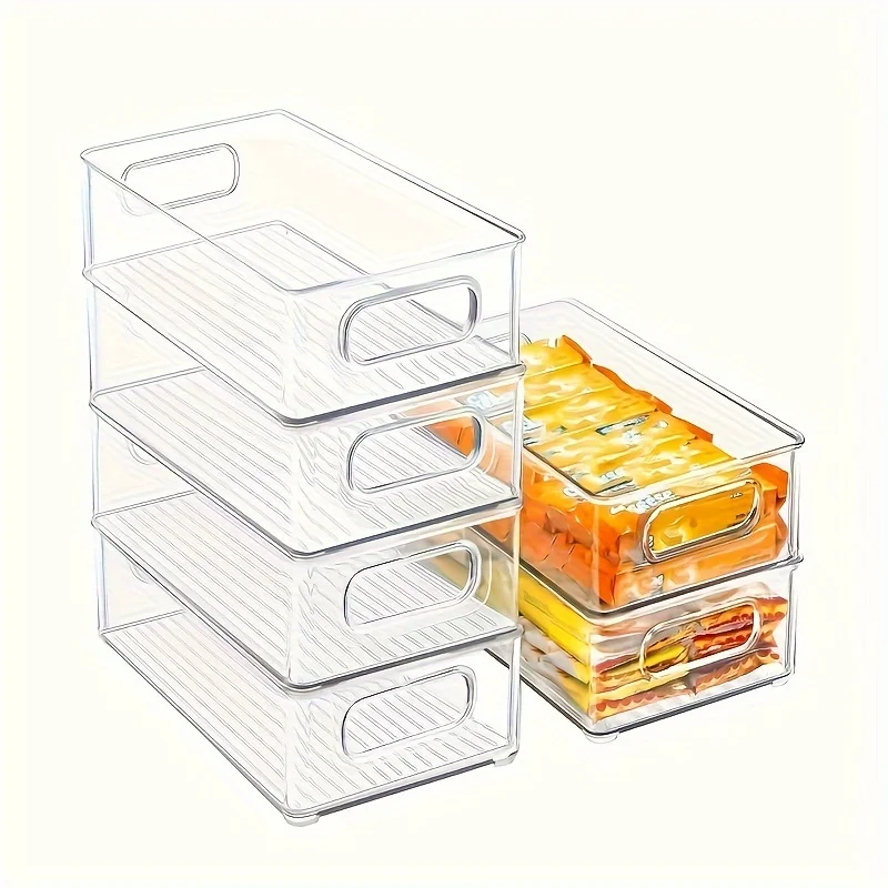 

2 4 6pcs Stackable refrigerator storage box with handle and transparent compartment. Suitable for kitchen refrigerator fruit box