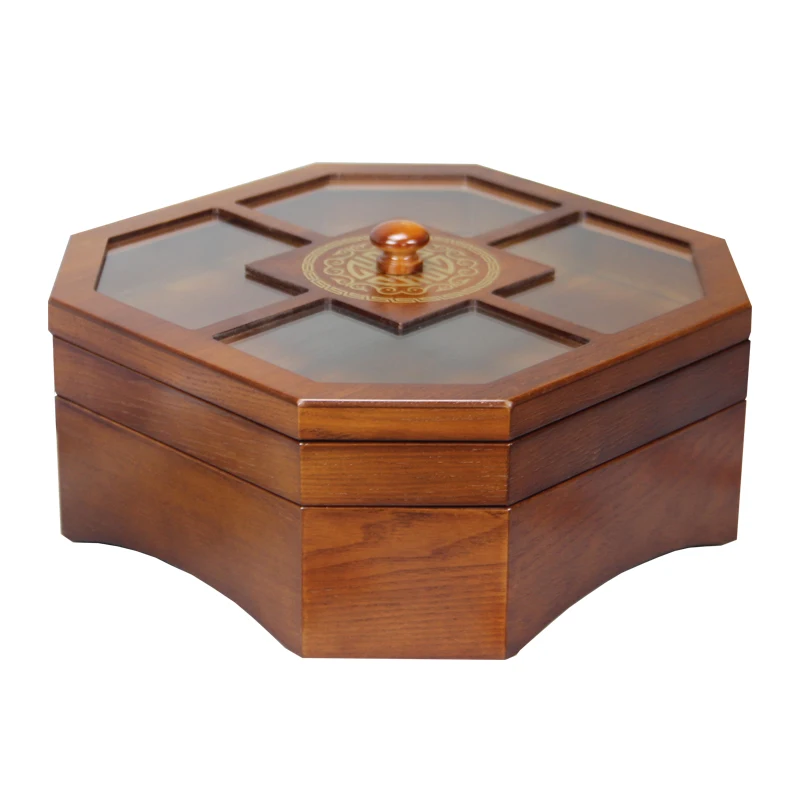

Solid wood grid with lid melon seeds and nuts snack box wooden fruit plate creative plate