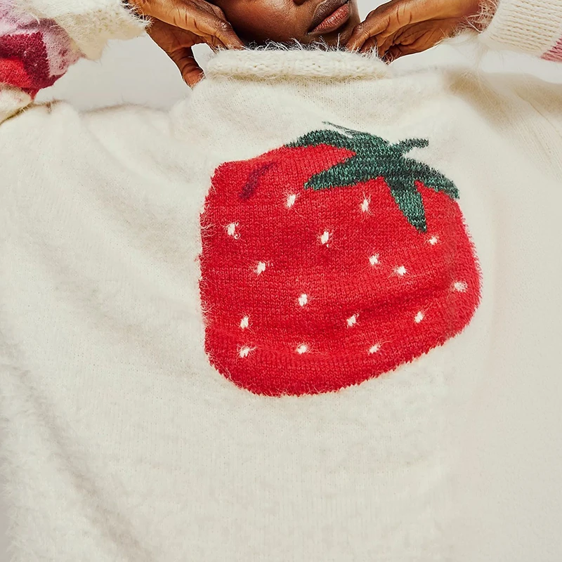 Female O-neck Loose Fit Knitted Pullover Casual Comfortable Sweater Tops New 2025 Autumn Pattern Printed Long Sleeved Sweaters
