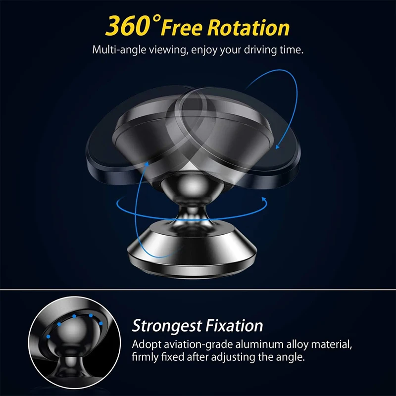 360° Rotation Magnetic Car Phone Holder - Strong Magnet Mount for iPhone Samsung, Anti-Slip for GPS Navigation