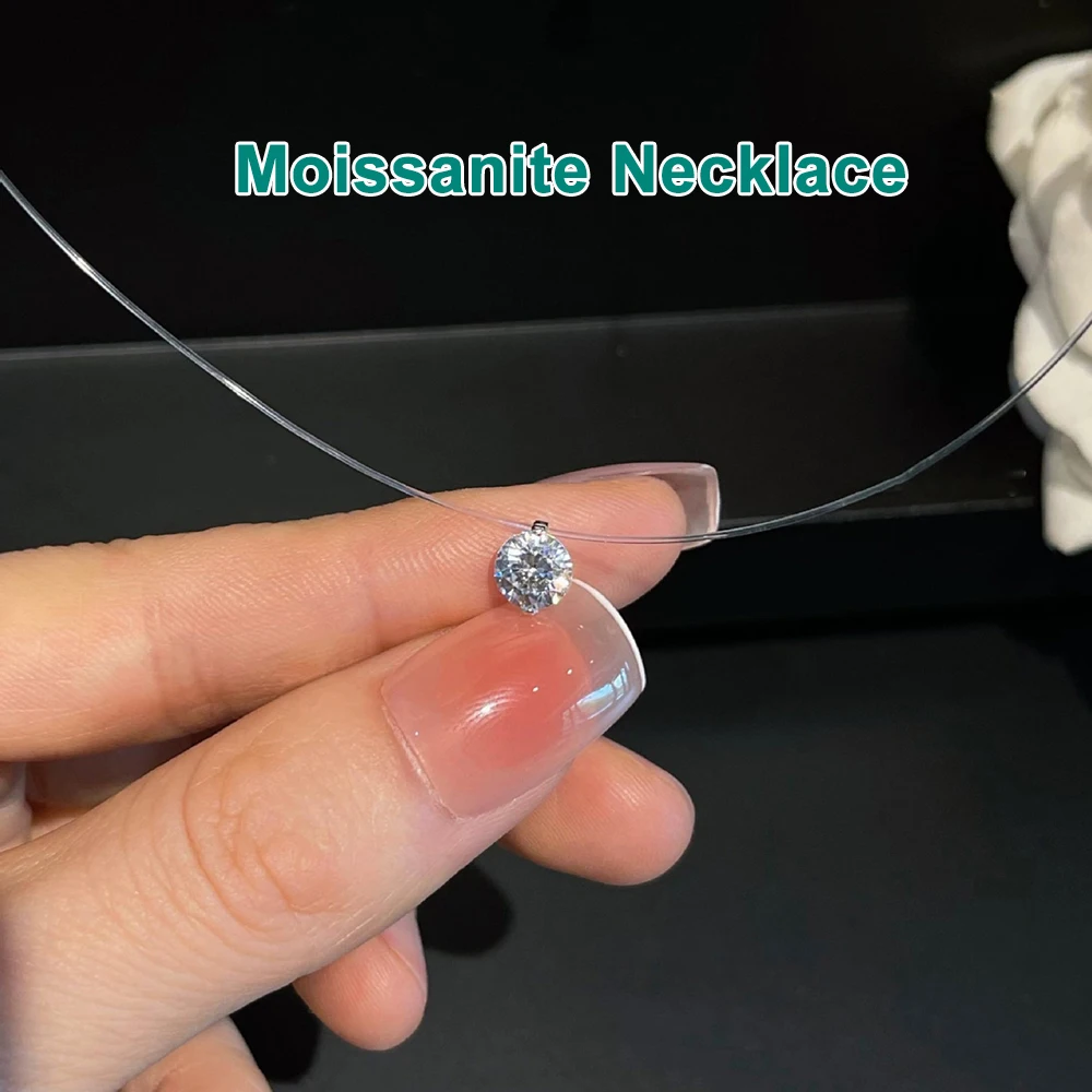 IGOTOS Transparent Fishing Line Moissanite Ring Certified S925 Sterling Silver Round Diamond Ring Wedding Band Jewelry for Women