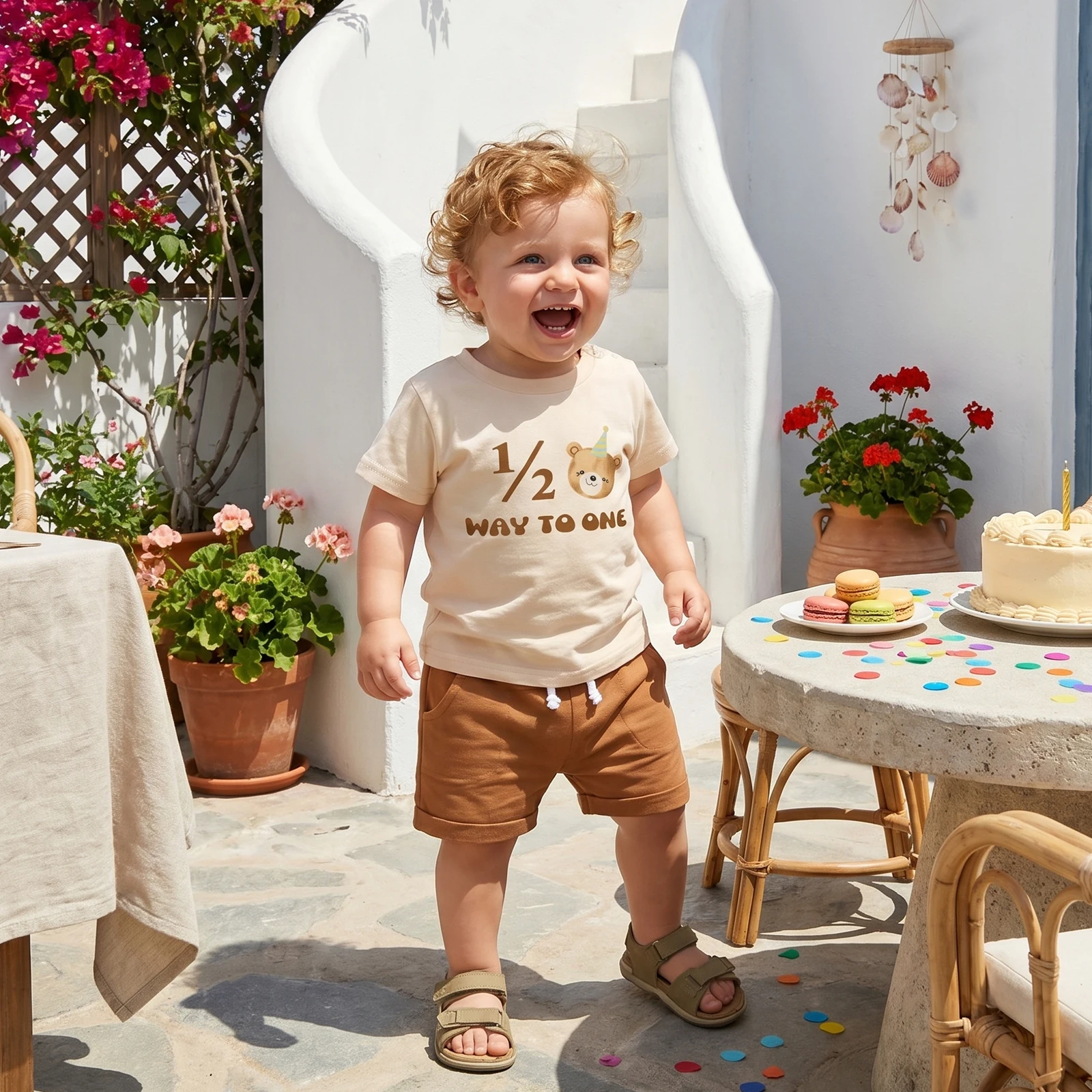 Baby Boys Birthday Outfits Letter Animal Print Short Sleeves T-Shirt and Elastic Shorts Set for 2 Piece Clothes