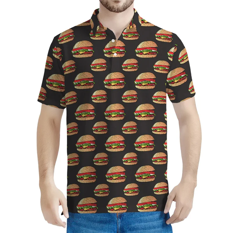 Cute Hamburger Graphic Polo Shirt For Men Children 3D Printed Cartoon Food Tees Casual Streetwear T-Shirt Lapel Short Sleeves