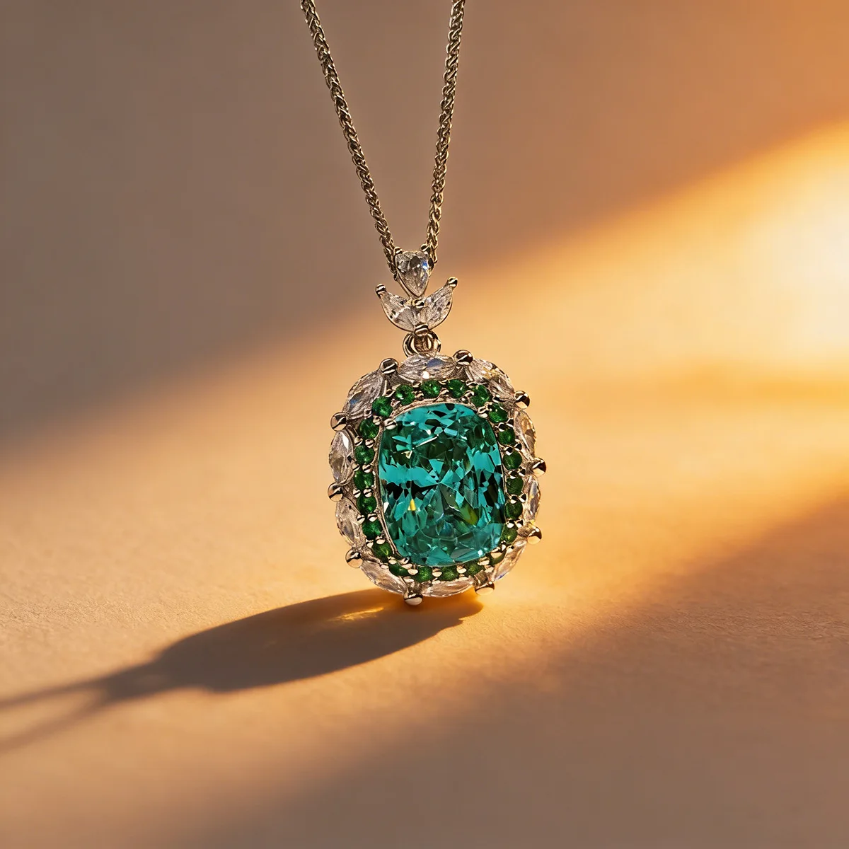 New Fashionable Luxury Paraiba Square Drop Zircon Women's Necklace with High-end Wedding Jewelry Party Accessories Gift D1904