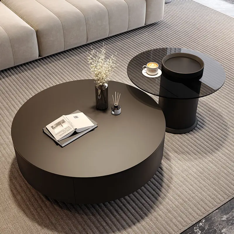 *Modern Black Round Glass Coffee Table Eco-friendly a Chinese Factory. Ideal for Living Room or As a Stylish Cabinet.
