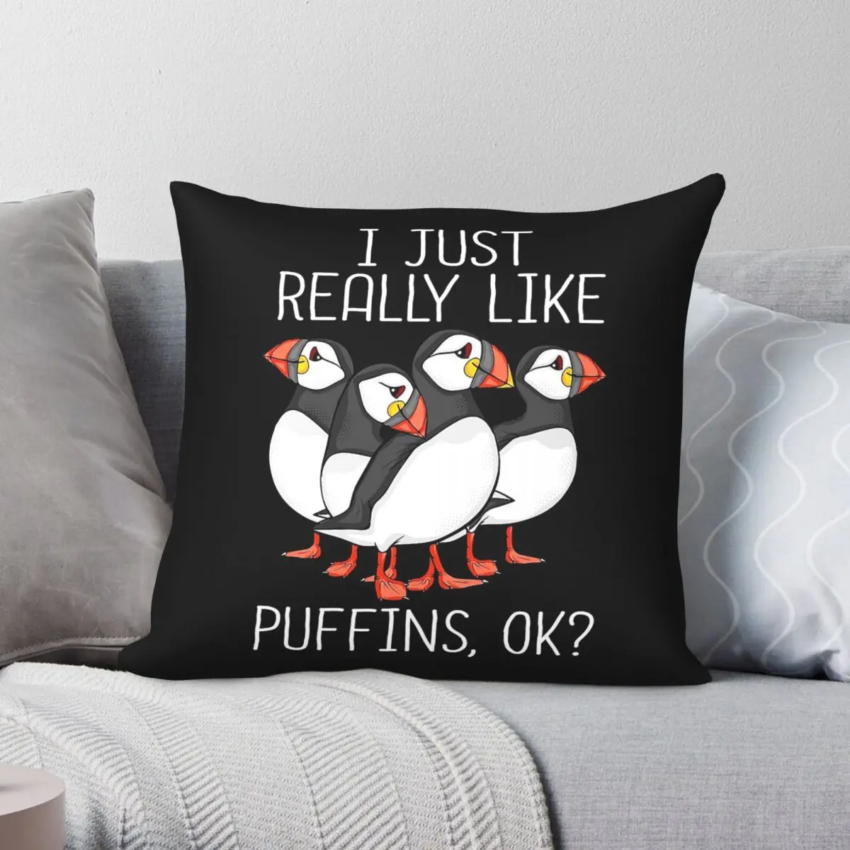 Atlantic Puffin Bird Square Pillowcase Polyester Linen Velvet Pattern Zip Decor Throw Pillow Case Bed Cushion Cover