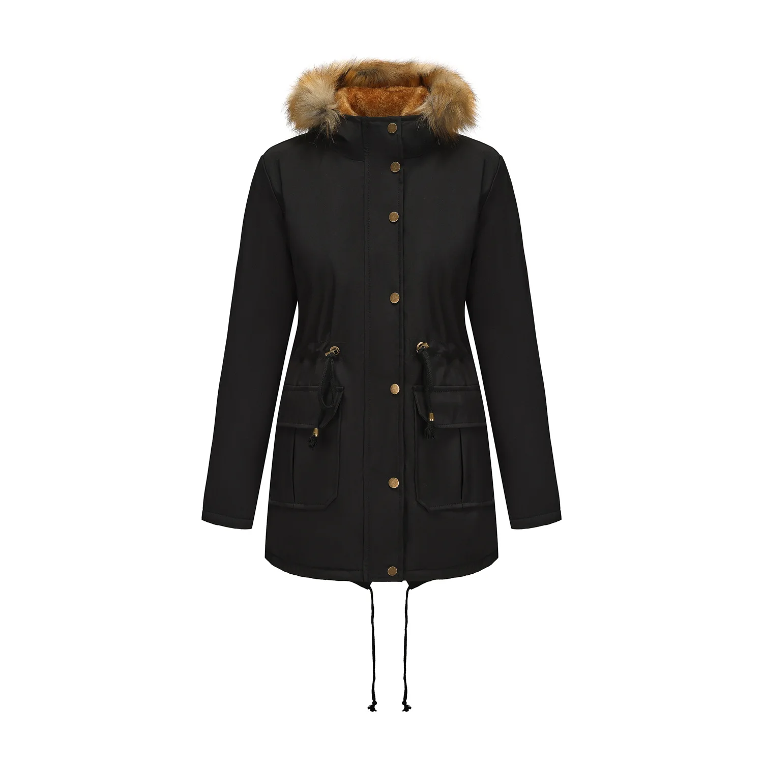 Parkas Women Coats Hooded Zipper Jackets Fur Collar Drawstring Thick Warm Y2k Streetwear Elegant Mid Length Coat Autumn Winter