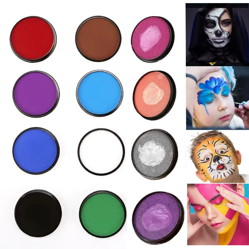 Kit de pintura facial de 12 colores: maquillaje lavable a base de agua para Halloween y escenario, acabado nacarado mate no tóxico, alta pigmentación