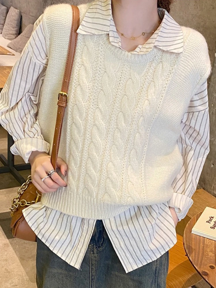 Y2k sem mangas com decote em v suéteres coletes feminino 2025 moda coreana malhas primavera outono cor sólida pullovers coletes de malha topos