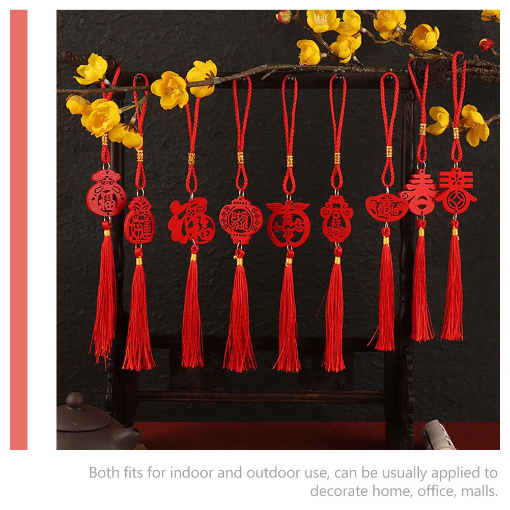 9Pcs Chinesischen Stil Quaste Ornament Holz Handwerk Hängen Dekor Neue Jahr Anhänger Festival Wand Dekor Frühling Festival Liefert