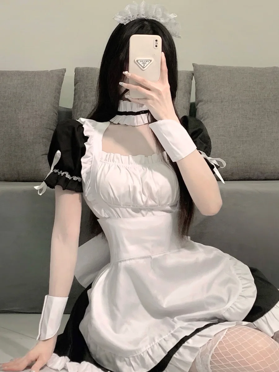 

Japanese Cute Cosplay Maid Pure Desire Uniform Sexy Night Club Cafe Cat Black and White Maid Suit Female