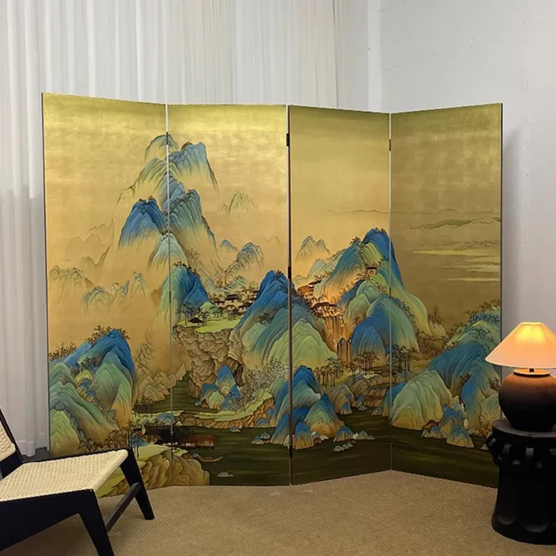 Cx Chinese hand-painted thousands of miles of rivers and mountains, gold foil paint painting screen mobile folding living room