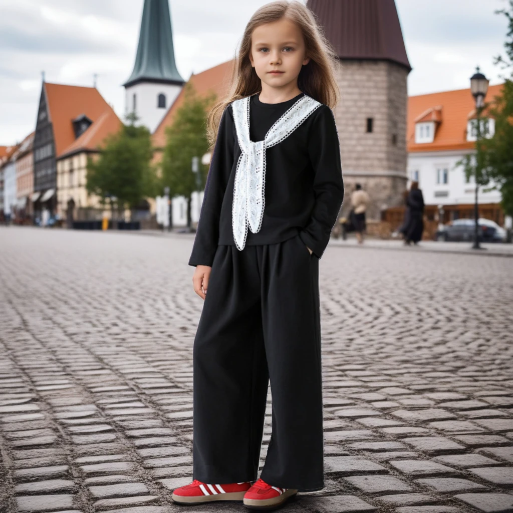 

Girls Tracksuit Set Autumn Winter New Long Sleeve Top + Wide Leg Pants 2pc School Teen Kids Outfit Black Casual Children Clothes