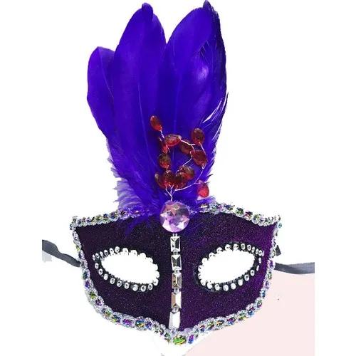 Sable Beads Embroidered Ruched Purple Furry Christmas Party Mask Purple Color