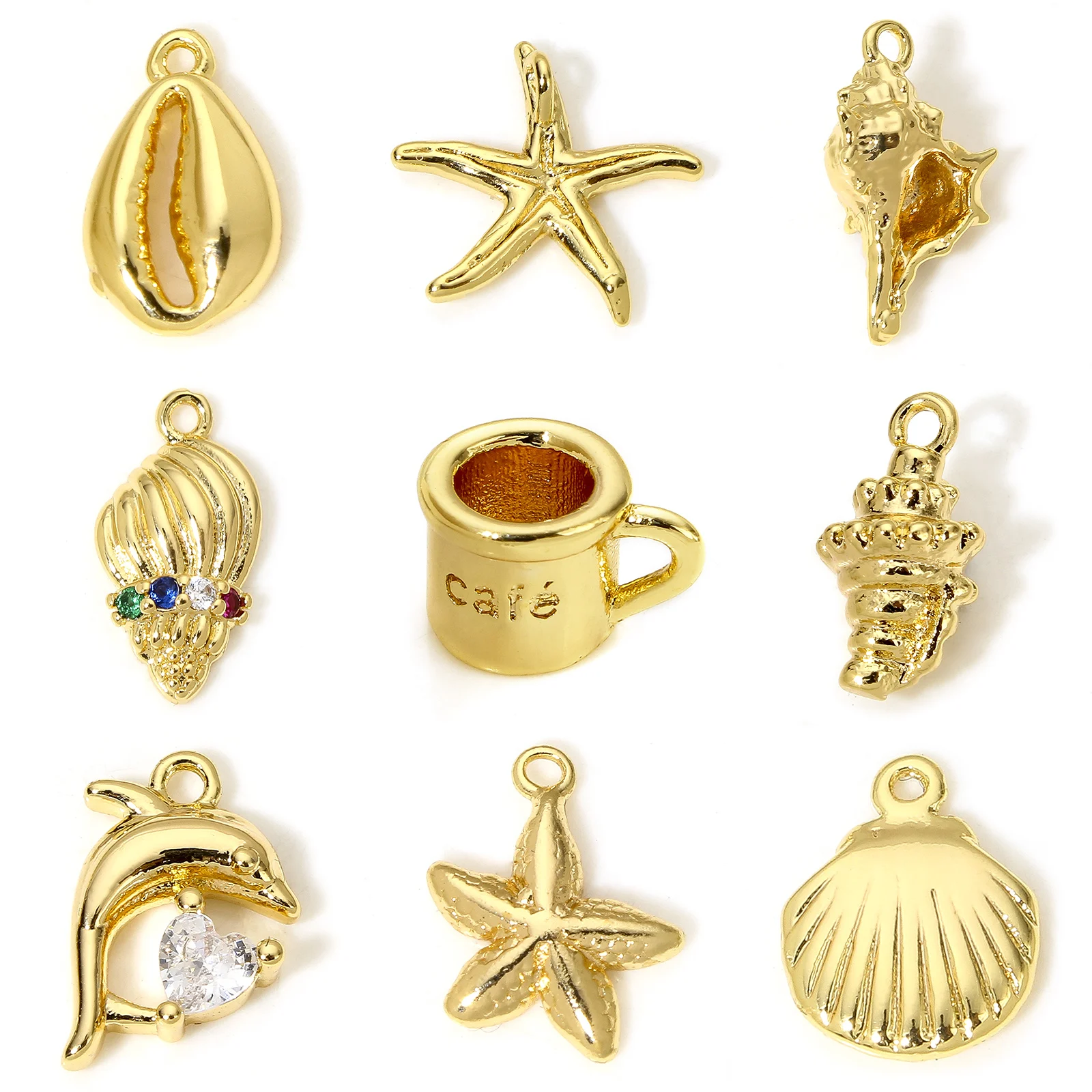 

2Piece Brass Ocean Jewelry Charms 18K Gold Color Starfish Conch Dolphin Metal Pendants For Jewelry Making Diy Necklace Supplies