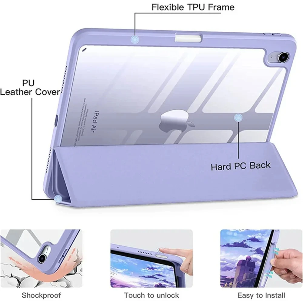 Acrylic Silicone Crystal Clear with Pencil Slot for IPad Air IPad (A16) 11th Gen 10th Gen 11inch 2025 IPad 9th/8th/7th/6th/5th