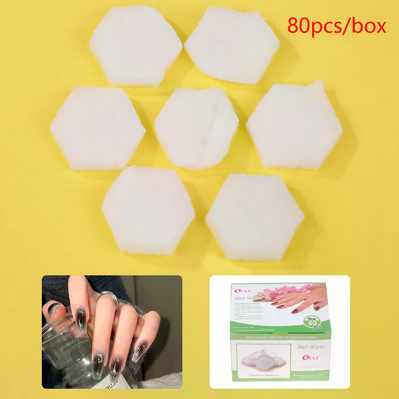 80 stks Schilderen Verwijderen Nagellak Hexagon Nagel Sponzen Buffer Bestanden Kleur Veranderen Nail Art Gel Polish Manicure Gereedschap