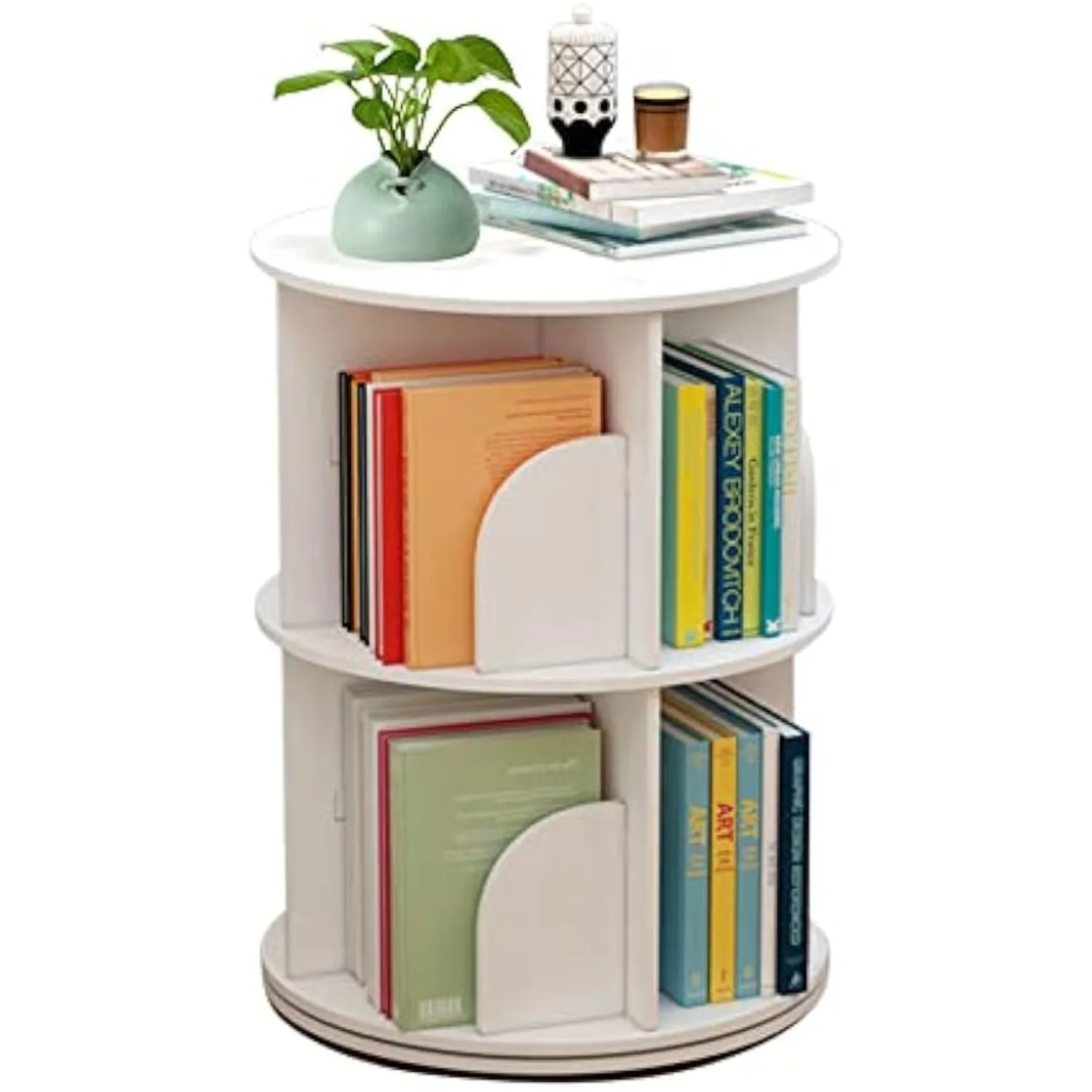 

2 Layers 360° Rotating Bookshelves, Freestanding Storage Shelf, Bookshelf Capacity Place Books Small Potted Decorations