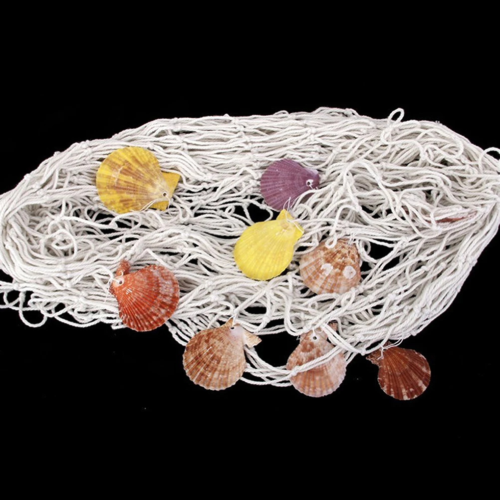 

2pcs Mediterranean Style Fishing Net For Home Office Coastal Theme Cotton Thread Material Hanging Pendant Backdrop Decor Wall