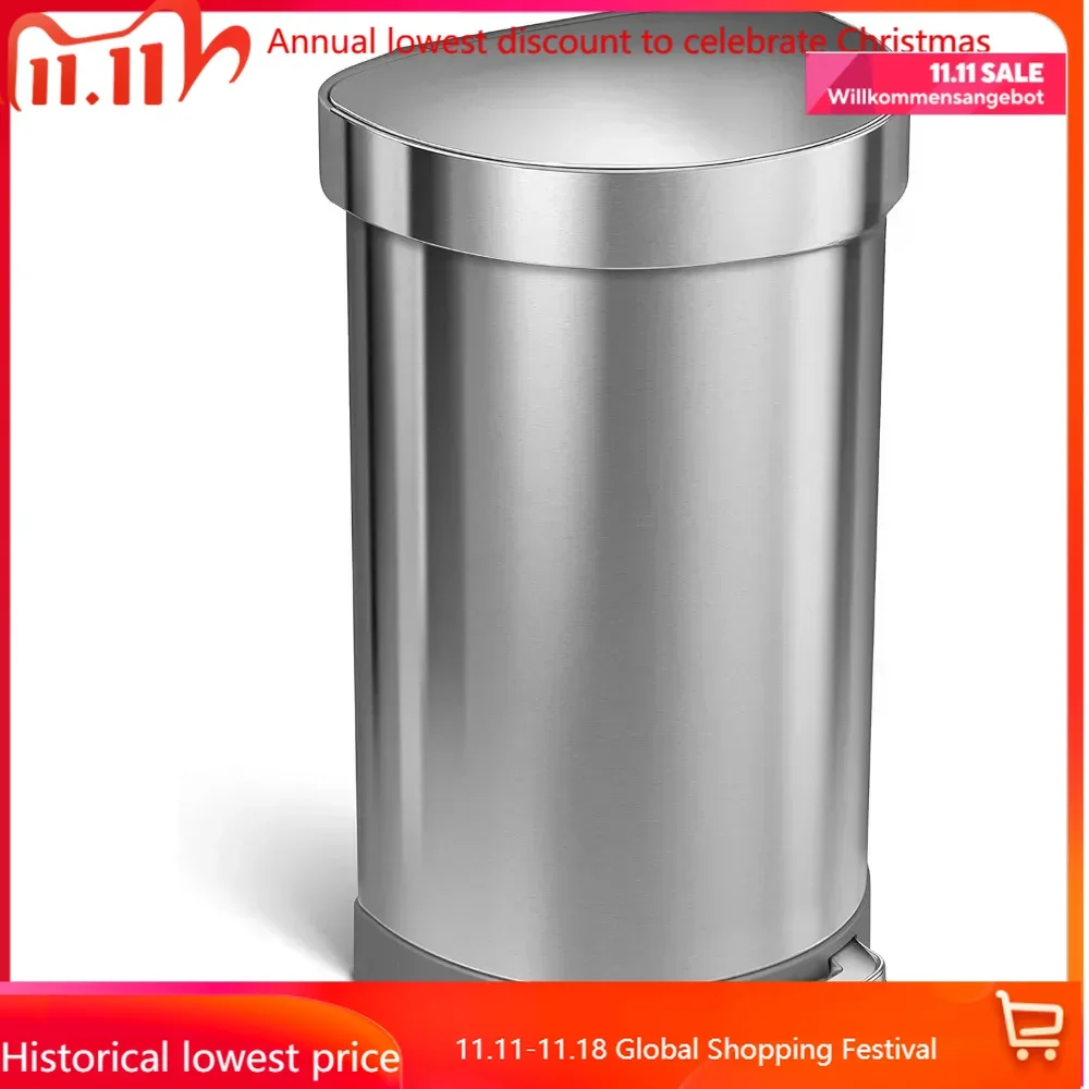 45 Liter/ 12 Gallon Semi-Round Hands-Free Step Trash Can, Brushed bathroom trash can  car trashs cans  trashs can kitchen