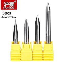 HUHAO 5pcs Engraving Bit Set Wood V Shape Carving Bit 3.175mm Shank CNC Router Bit 2 Flute Milling Cutter for Wood Acrylic MDF