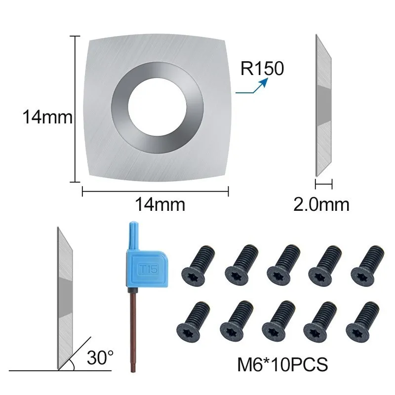 Wood Turning Tool Cutter 10pcs 14x14x2mm-30 R150 Wood Lathe Carbide Insert Replacment for Woodworking Lathe Tools