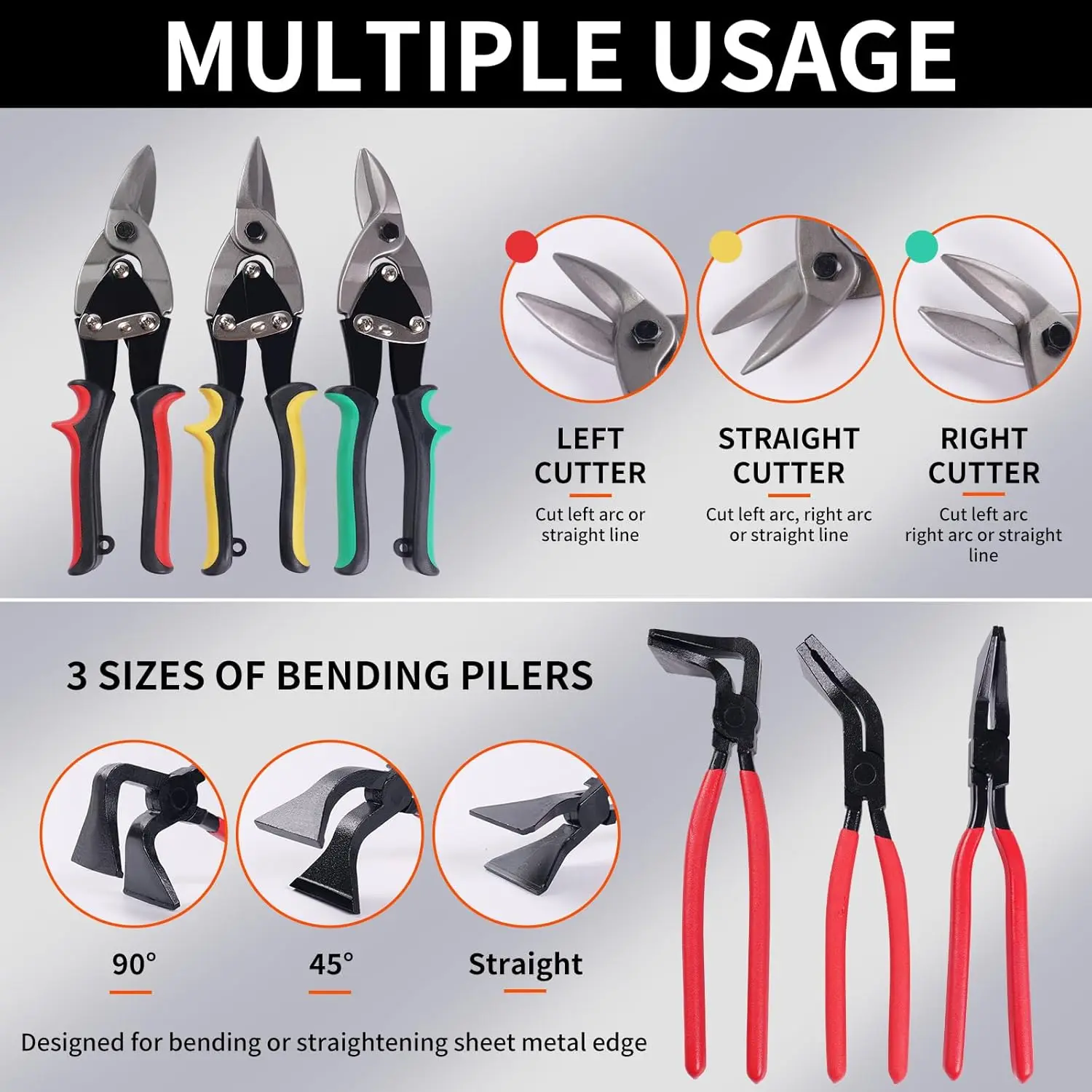 Set di strumenti metallici da 6 pezzi: sigillatrici manuali, cesoie per stagno, pinze piegatubi per HVAC, coperture, lavori di condutture e fabbricazione di metalli – con contenitore