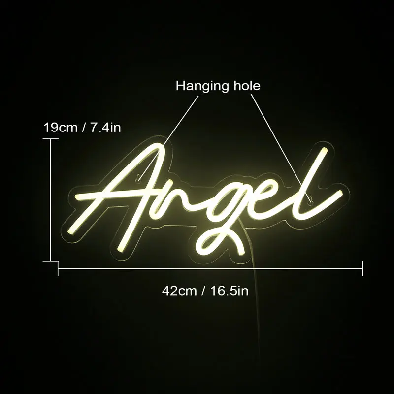 Angel Neon Letter Zucht Warme Led Lights Home Bars Slaapkamer Bruiloft Festival Verjaardagsfeestje Kamer Decoratie Usb Wandlamp Logo