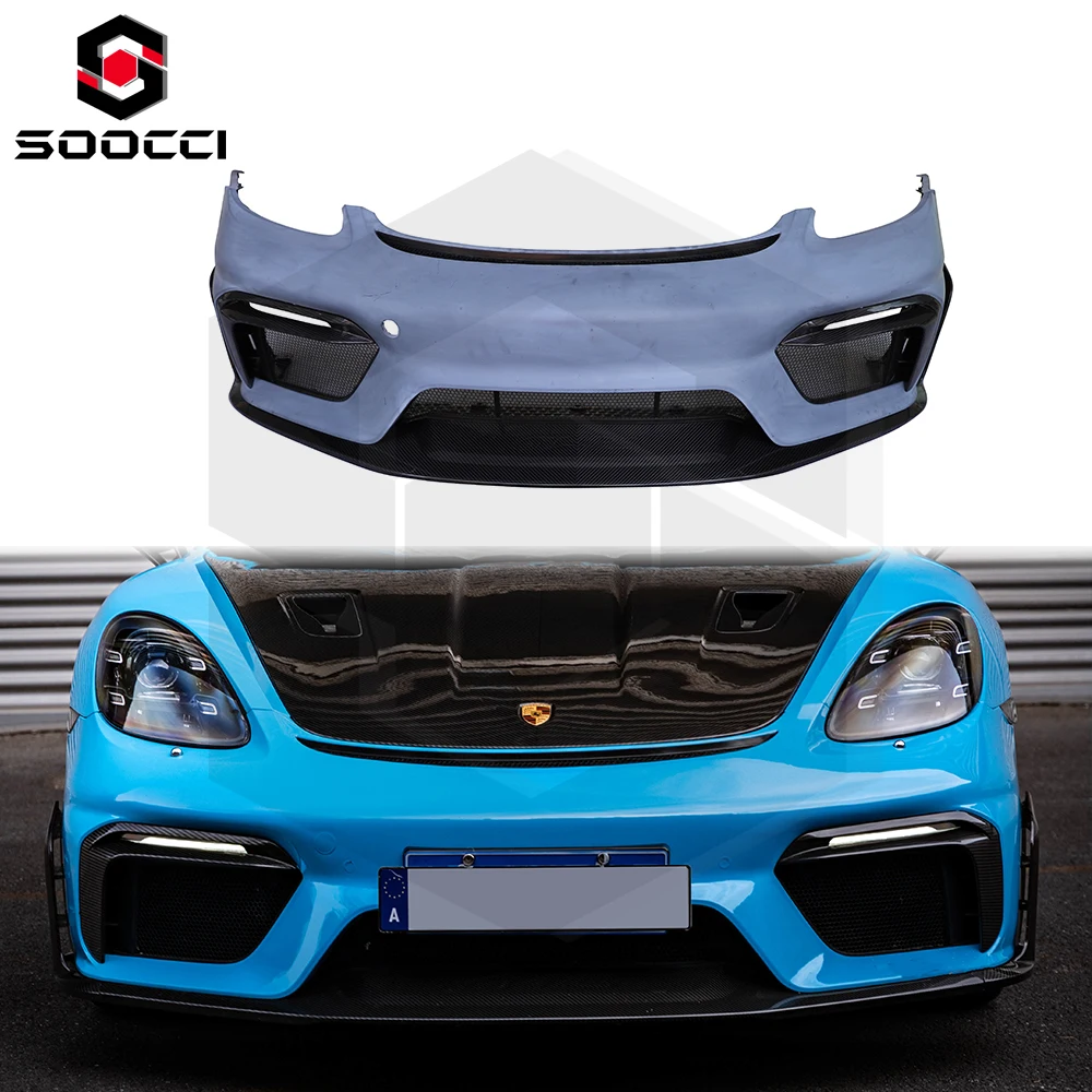

Upgrade Dry Carbon Fiber+PP Material GT4RS Style Front Bumper for Porsche 718 982 Cayman Boxster Front Winget Kit Chin Splitter