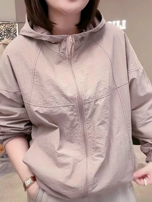 s' Inizio autunno 2025 Abbigliamento fronte-retro da donna Semplice giacca a vento con cappuccio traspirante Jaet Top con cerniera allentata Casual Sle