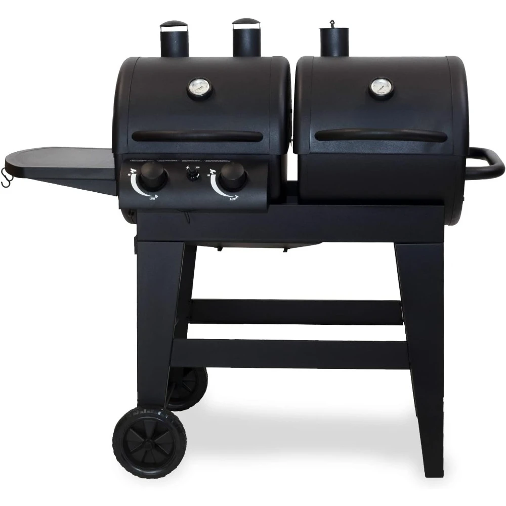 

Dual-Function 2-Burner 24,000 BTU Propane Gas and Charcoal Combination Grill and Smoker with 870 Cooking Square Inches in