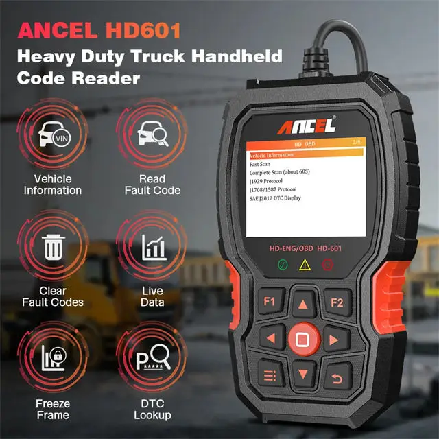 ANCEL HD601 Truck Code Reader Full System OBD2 Obd2 Heavy Duty Truck Scanner Diagnostic Tool Check Engine for Most All Trucks