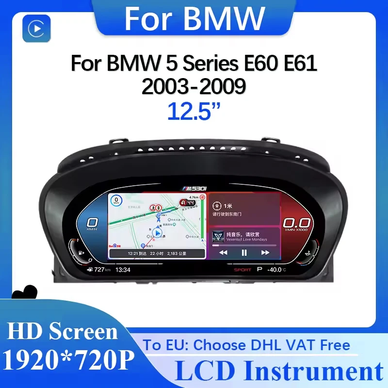 12.3 ''سيارة LCD لوحة القيادة عداد السرعة لسيارات BMW 5 Series E60 E61 E63 E64 2003-2010 أداة رقمية العنقودية GPS Carplay