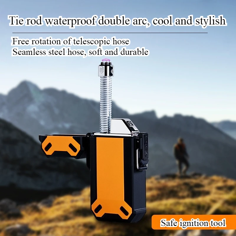 

Tie Rod Waterproof Double Arc Igniter Camping Windproof Retractable Hose Rotatable USB Rechargeable Lighter
