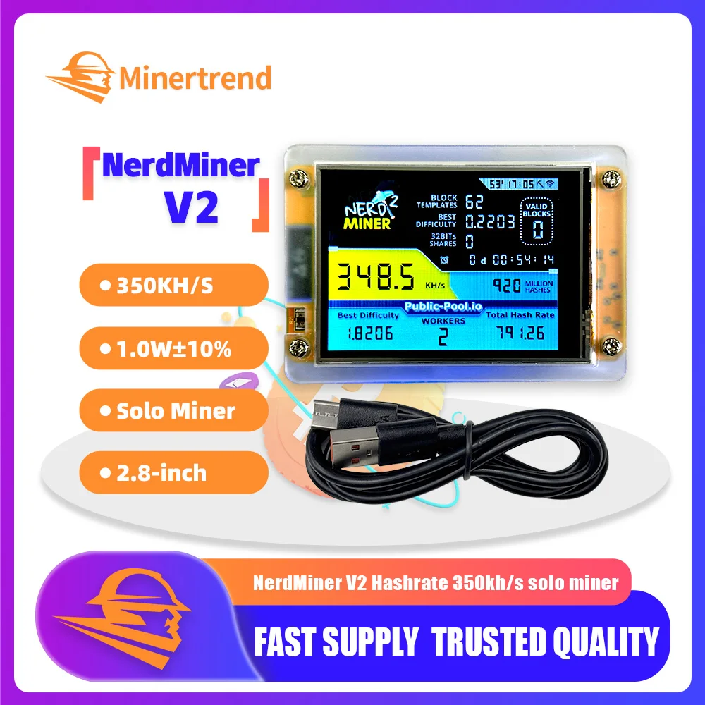 Mini Bitcoin Miner NerdMiner V2 350KH/s 2.8 inch LCD Display Solo Miner Mining Device Crypto Mining Machine