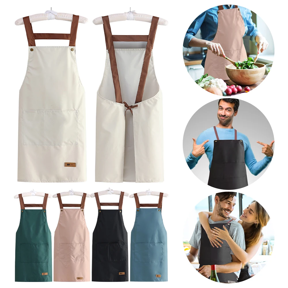 Kitchen Apron Men Women Waterproof Oil-proof Cooking Apron With Front Large Pockets Adjustable Bib Working Apron For Home Chef