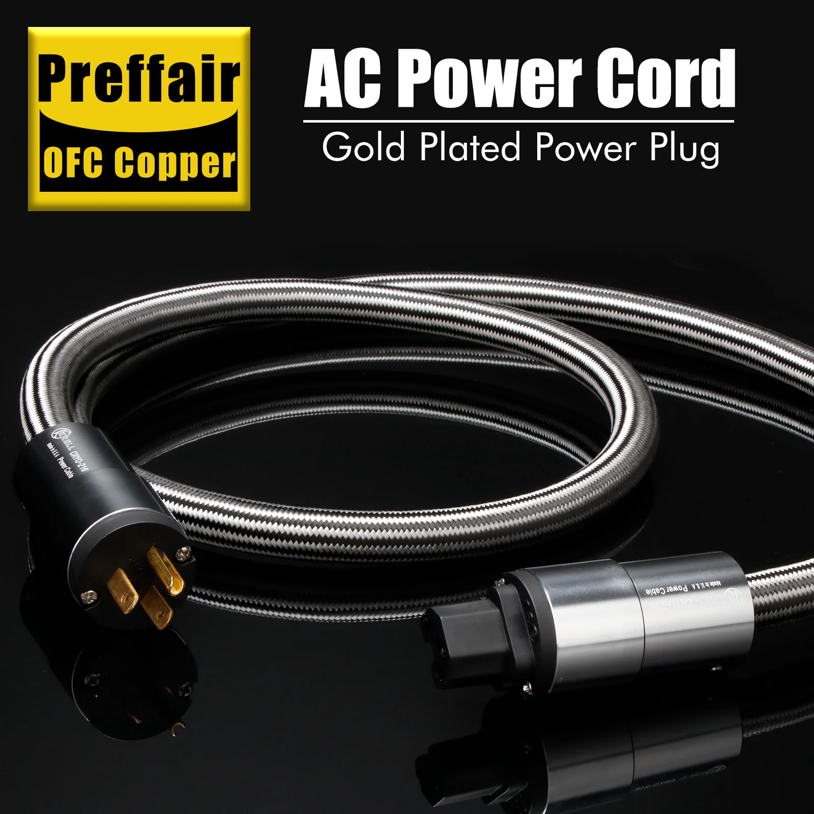 Preffair Hifi Power Cble OFC Copper Amplifier Auidopjile Power Cord 12AWG Audio Wire with EU/US Gold Plated Schuko Powet Plug