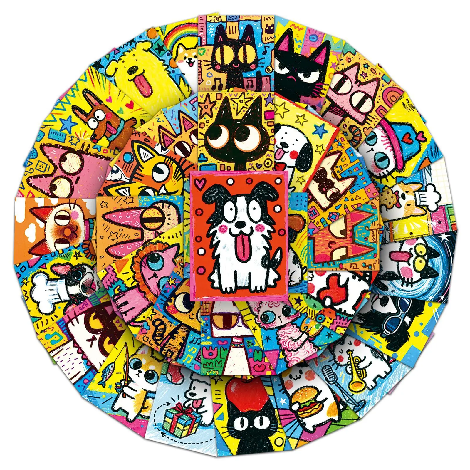 50Pcs Cute Colorful Cat Dog Stickers Simple Doodle Cat Decals For Phone Laptop Suitcase Notebook Skateboard Waterproof Stickers