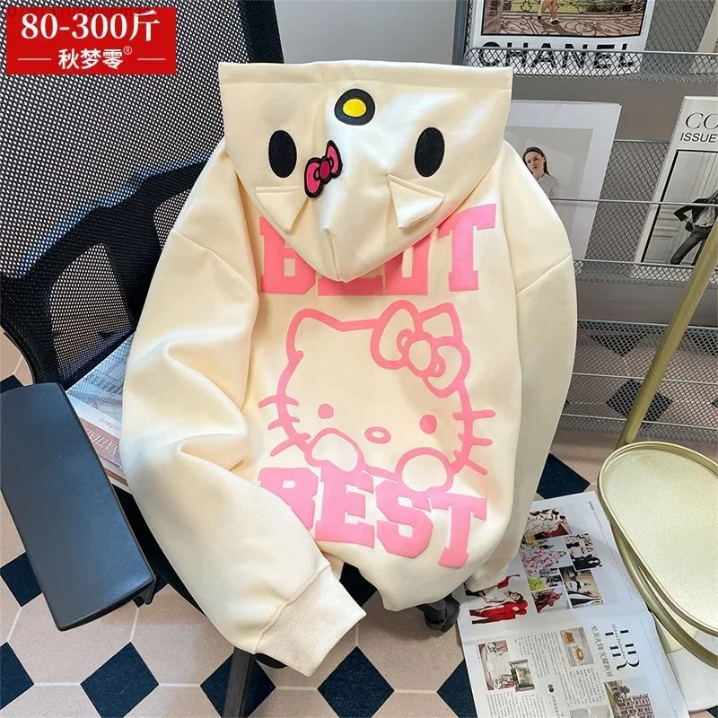 Sanrio Extra Large Size Heavy Kitty Hello Kitty Sweatshirt for Men and Women Autumn and Winter Cute Hooded Coat Cardigan