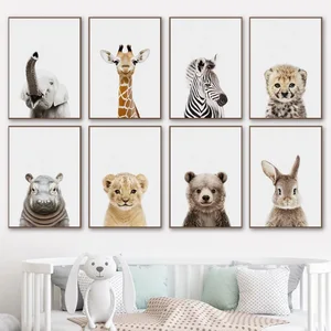 Animal Wall Canvas Malerei für Babyzimmer, Elefant, Giraffe, Bär, Wandkunstabdrücke, nordisches Kunstplakat für Kinderschlafzimmerdekoration 10 Hauptverkaufstische mit Tieren - №6