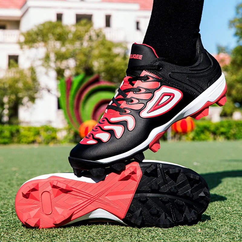 Professional Men Baseball Shoes Anti-Slip Spiked Baseball Sneakers High Top Softball Training Shoes Comfortable Outdoor Sneakers