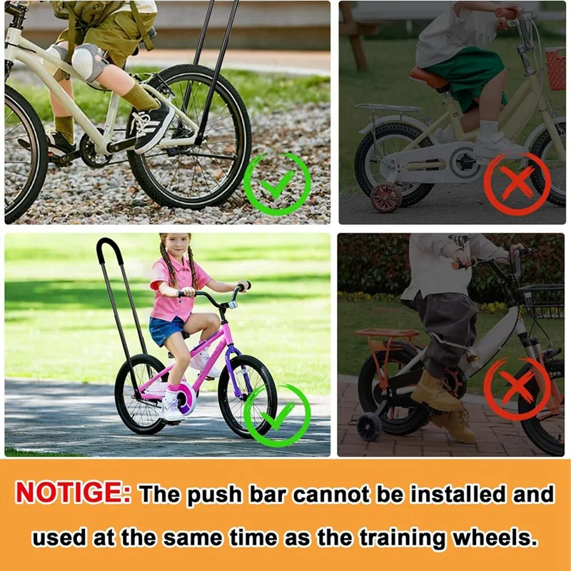 B48B-Kids Bike Training Push Bar, Adjustable Children Bicycle Balance Handle, Child Cycling Safety Trainer Push Stick