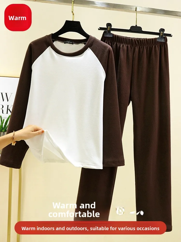 

Thickened Long Sleeve Home Clothes Set for Women Winter Warm Home Leisure Sleepwear Two-Piece Outfit July Deer Brand